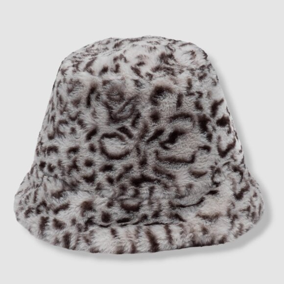 Eugenia Kim Charlie Leopard Print Faux Fur Bucket Hat – Blue Stone – One Size